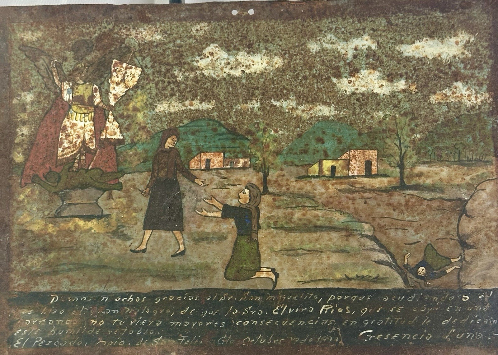 Mexican Antque Exvoto, Retablo, Painting on tin, Christian Painting Mexican Antque Exvoto, Retablo, Painting on tin, Christian Painting