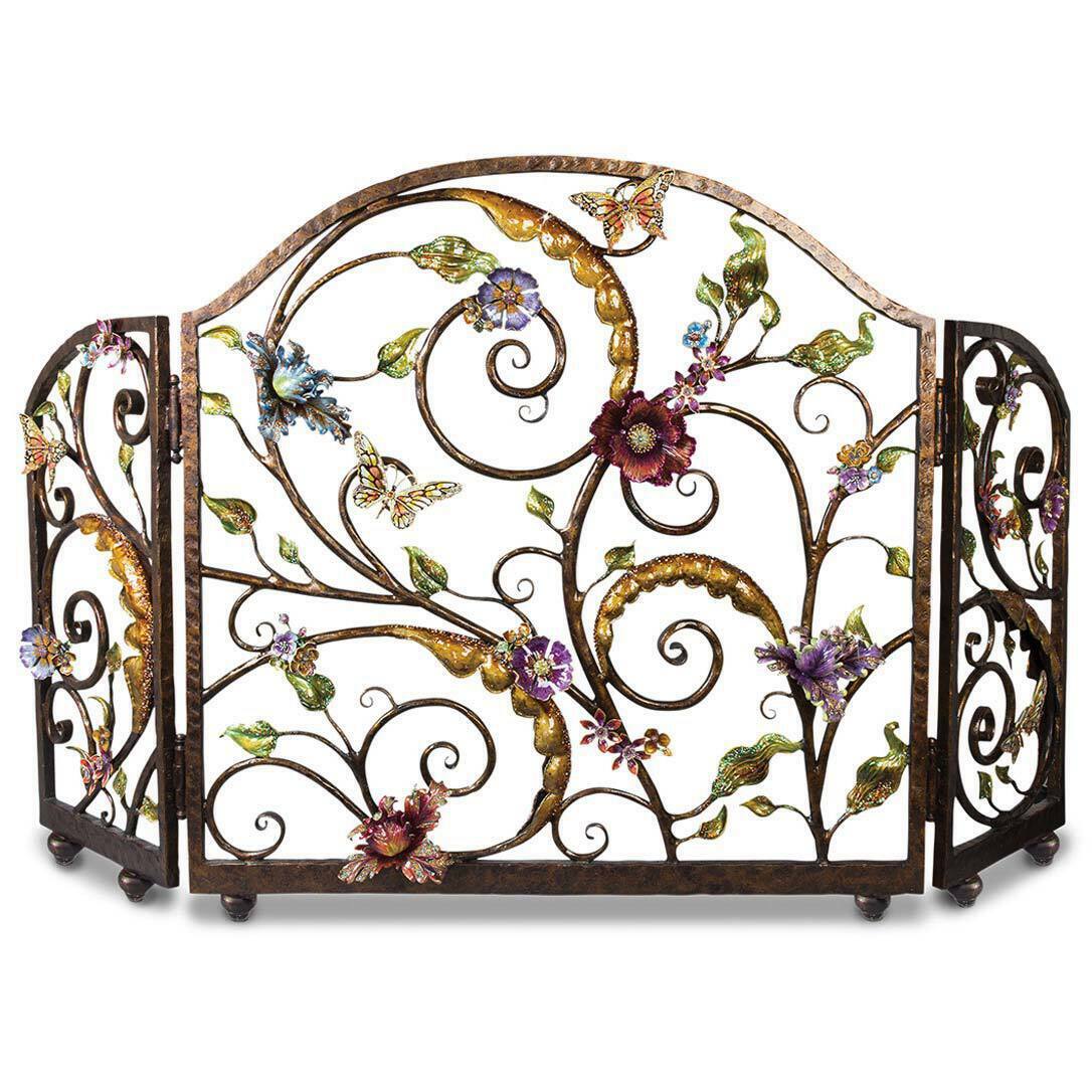 Jay Strongwater Vincente Floral Fireplace Screen SHW3256-450 Jay Strongwater Vincente Floral Fireplace Screen SHW3256-450