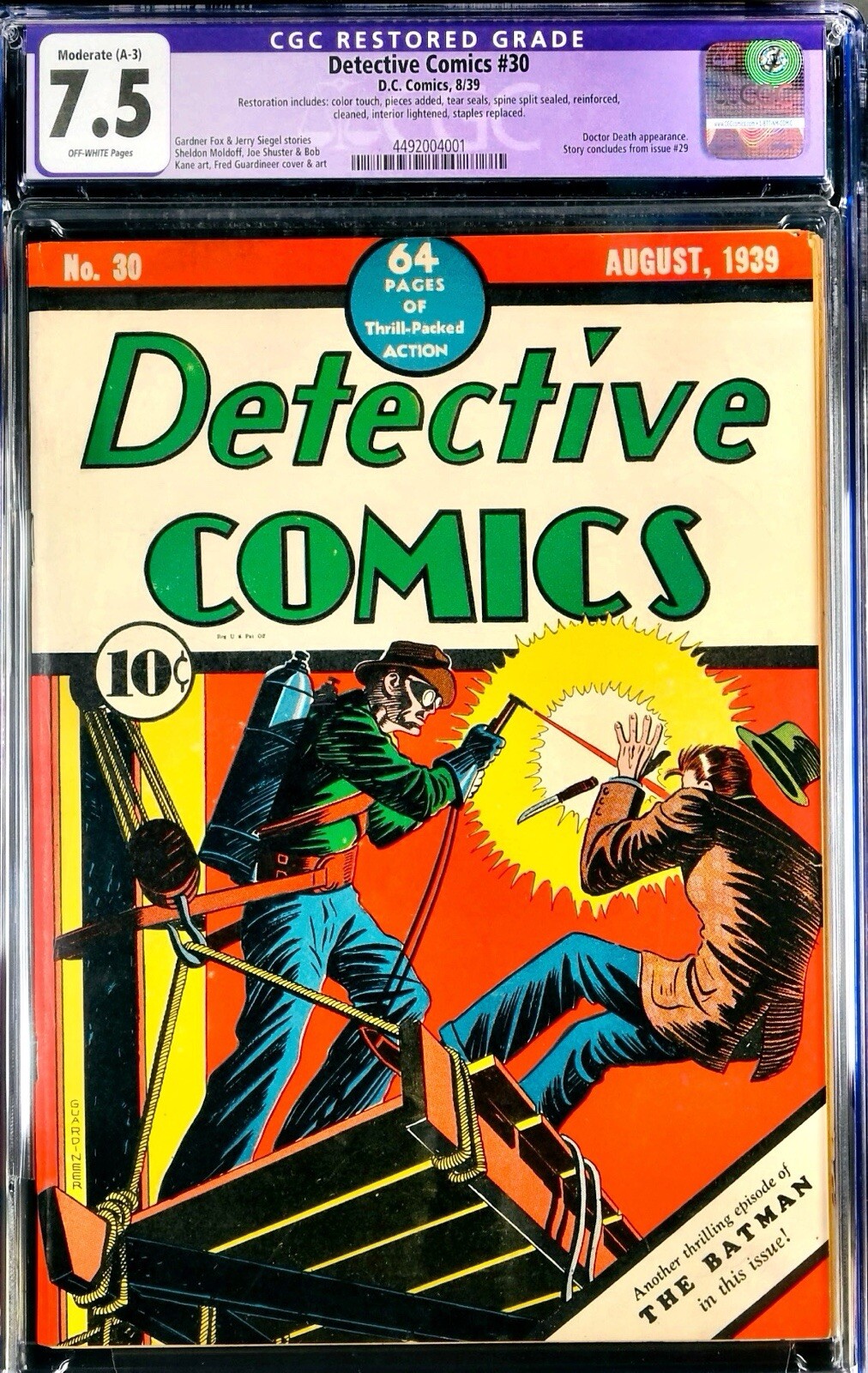 ⭐️Detective Comics #30,1939 CGC 7.5 VF ⭐️Batman(4) Doctor Death(2) Rare Historic ⭐️Detective Comics #30,1939 CGC 7.5 VF ⭐️Batman(4) Doctor Death(2) Rare Historic