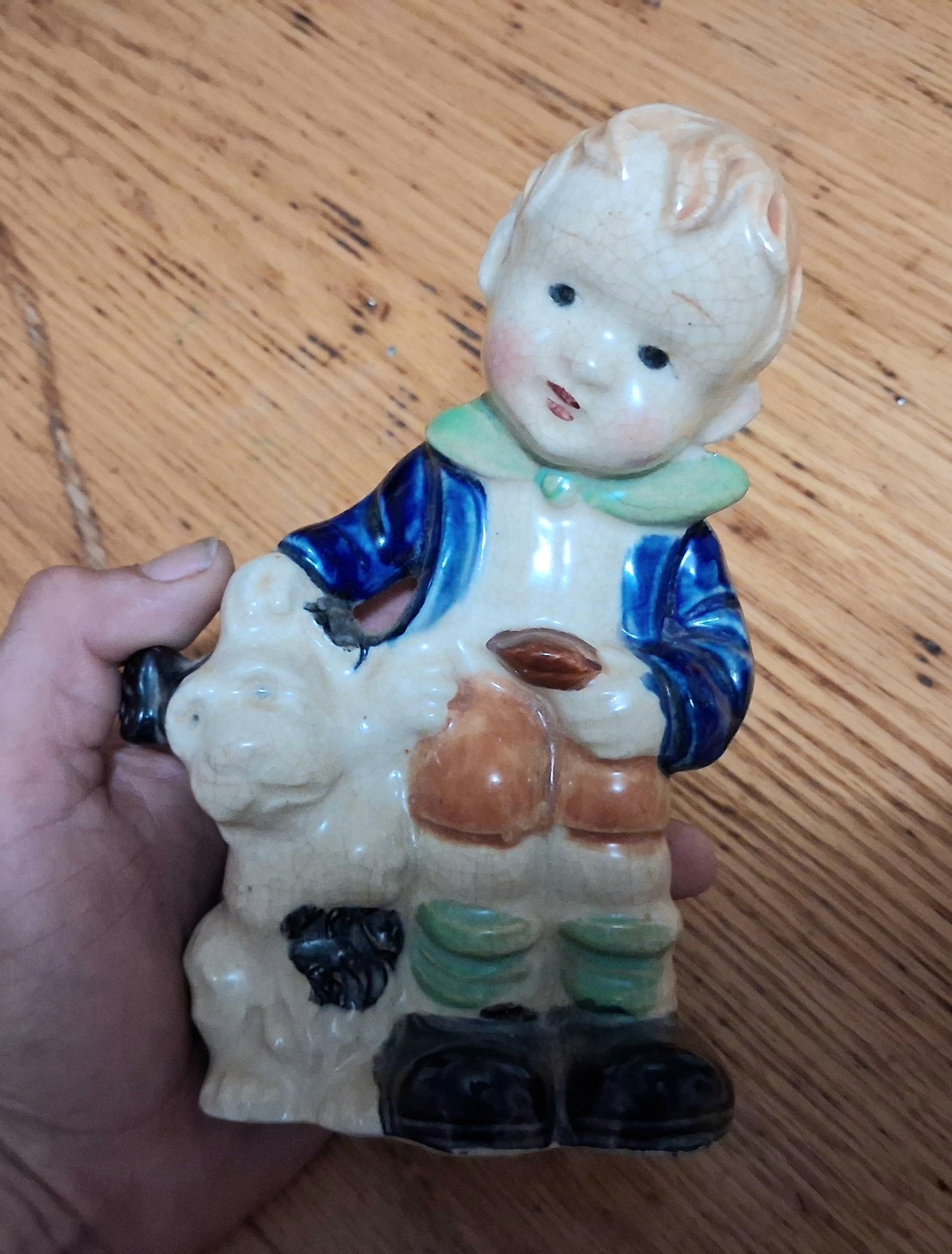 Pre 1900's Vary RARE Japanese Porcelain Antique Boy With Dog Figurine. Japan.