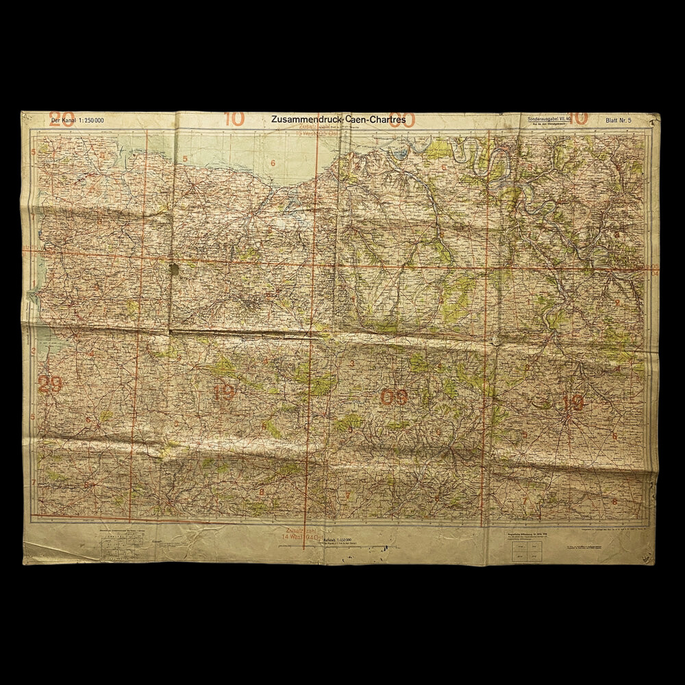 WWII Pte. J. Goodall 1st South Lancashires Captured German D-Day 4 Beachhead Map WWII Pte. J. Goodall 1st South Lancashires Captured German D-Day 4 Beachhead Map