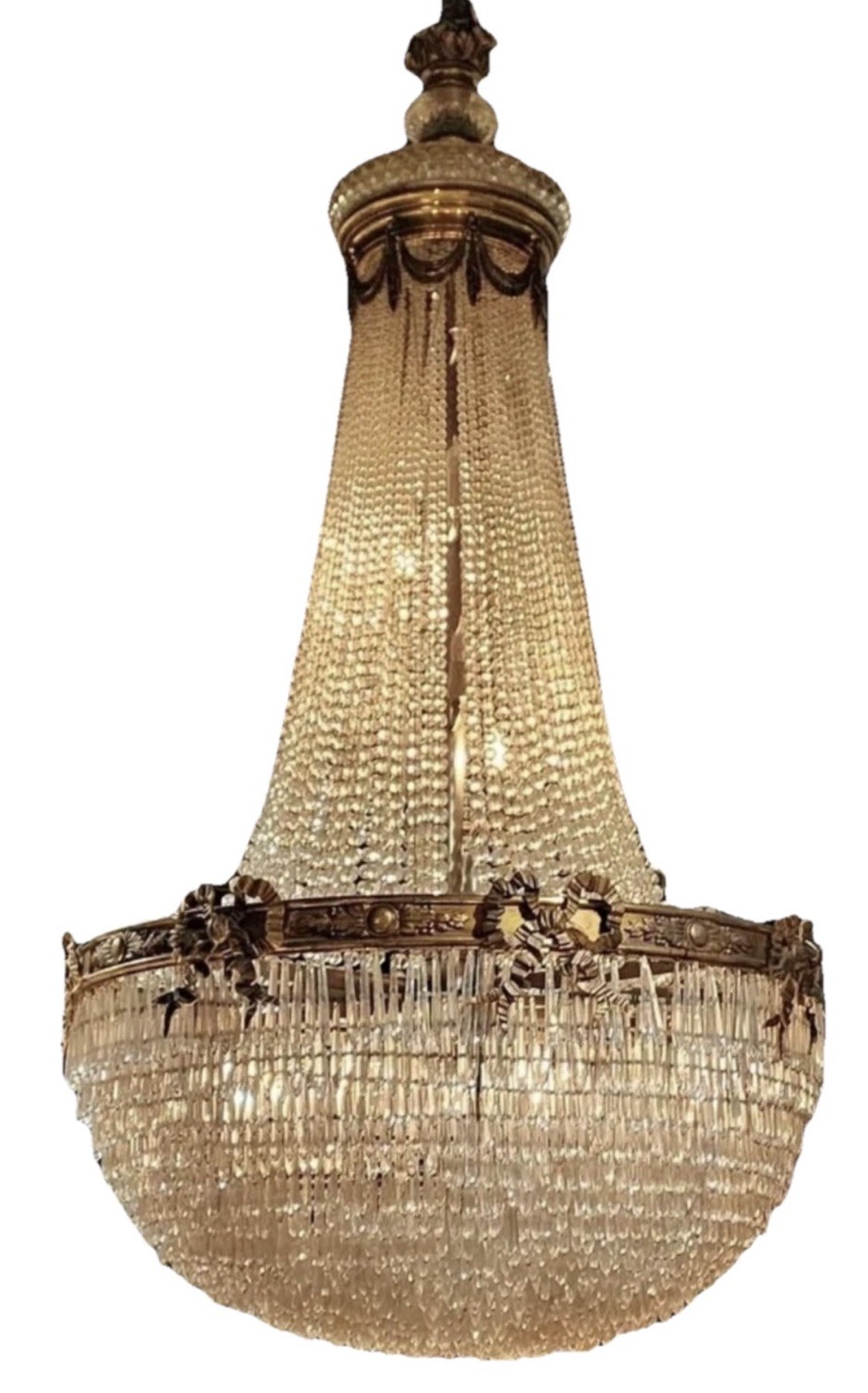 Antique Vintage Bronze French Crystal Beaded Basket Chandelier Ballroom 38” HUGE Antique Vintage Bronze French Crystal Beaded Basket Chandelier Ballroom 38” HUGE