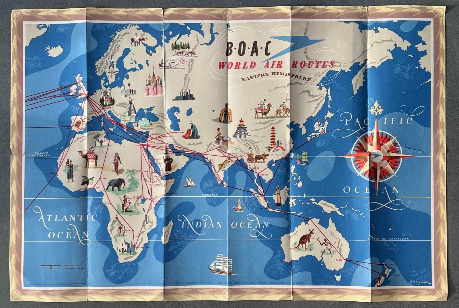 BOAC ORIGINAL AIRLINE ROUTE MAP POSTER 1949 EASTERN & WESTERN HEMISPHERE B.O.A.C BOAC ORIGINAL AIRLINE ROUTE MAP POSTER 1949 EASTERN & WESTERN HEMISPHERE B.O.A.C