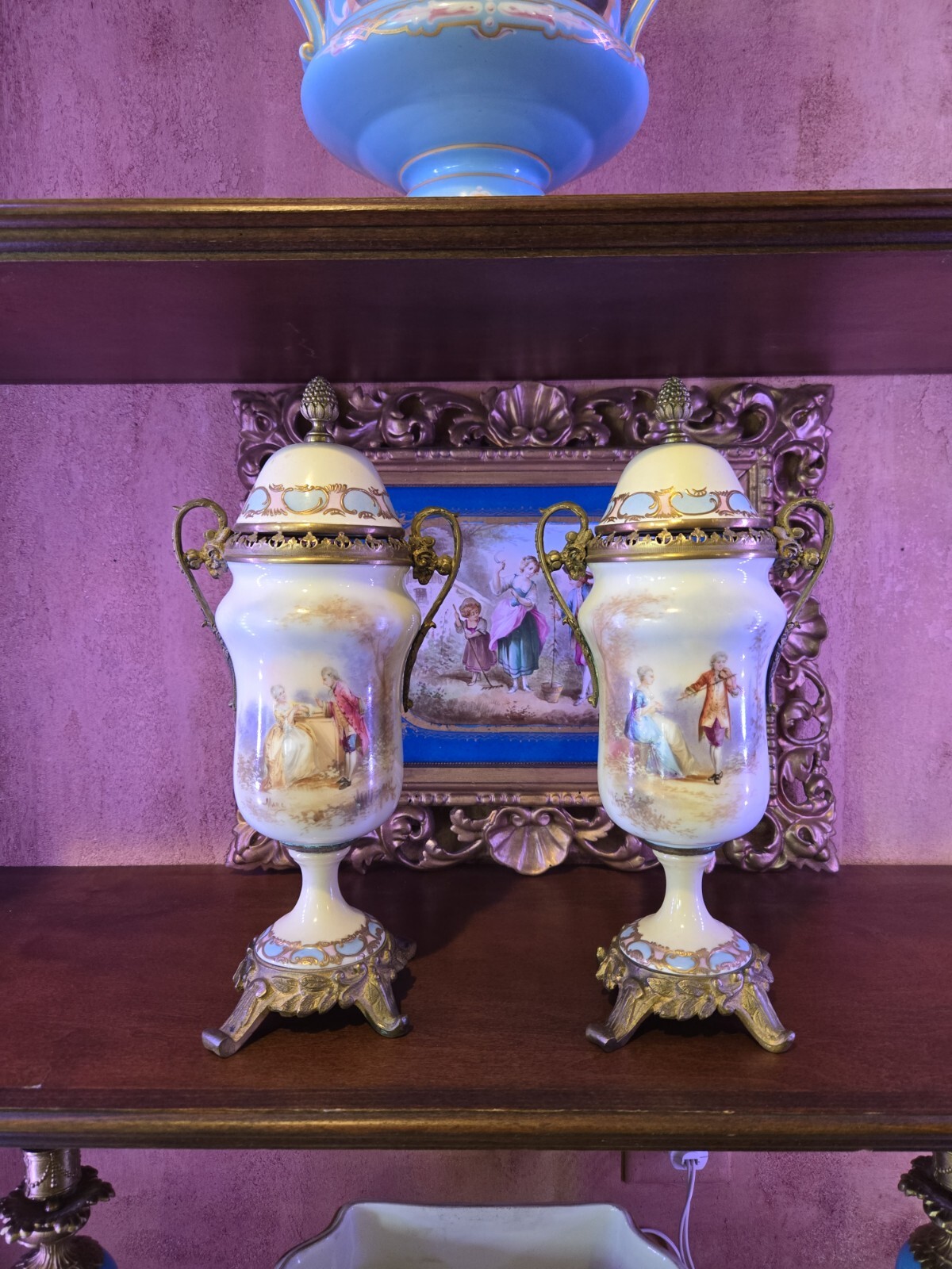 1771 GORGEOUS PAIR OF ANTIQUE SEVRES PORCELAIN COVERED SIGNED URNS 1771 GORGEOUS PAIR OF ANTIQUE SEVRES PORCELAIN COVERED SIGNED URNS