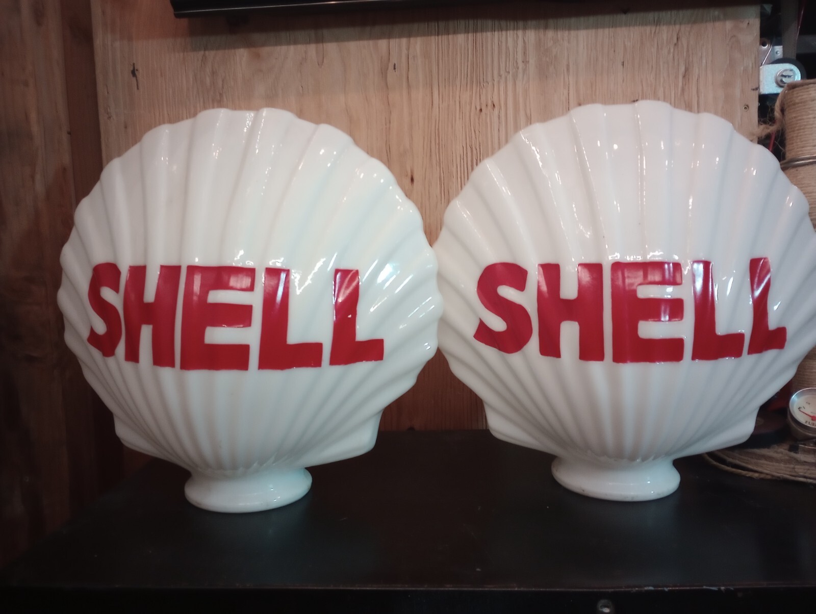 VINTAGE SHELL GASOLINE PUMP GLOBE SET MILK GLASS ABSOLUTELY BEAUTIFUL