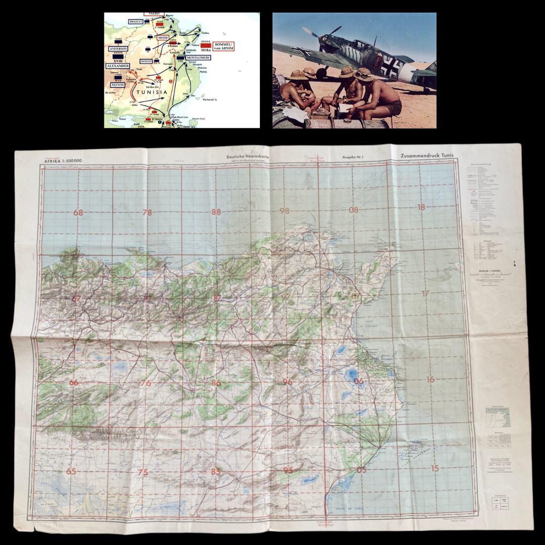 RARE WWII Captured Rommel German Luftwaffe Tunisia Strike Map Operation Torch