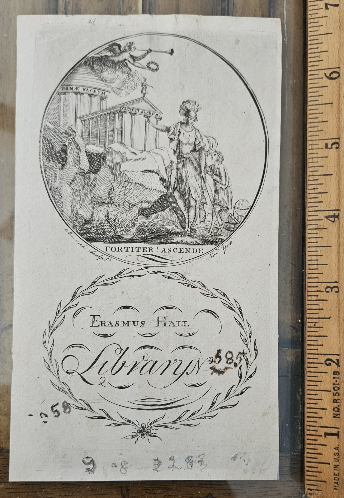 c1790 Peter Maverick engraved Bookplate ERASMUS HALL LIBRARY Flatbush Brooklyn c1790 Peter Maverick engraved Bookplate ERASMUS HALL LIBRARY Flatbush Brooklyn