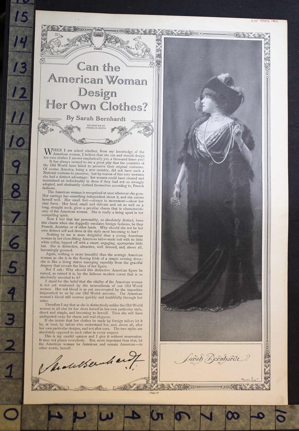 1912 WOMEN FASHION SARAH BERNHARDT DESIGNER FRANKLIN BOOTH ART DECOR PRINT 33768