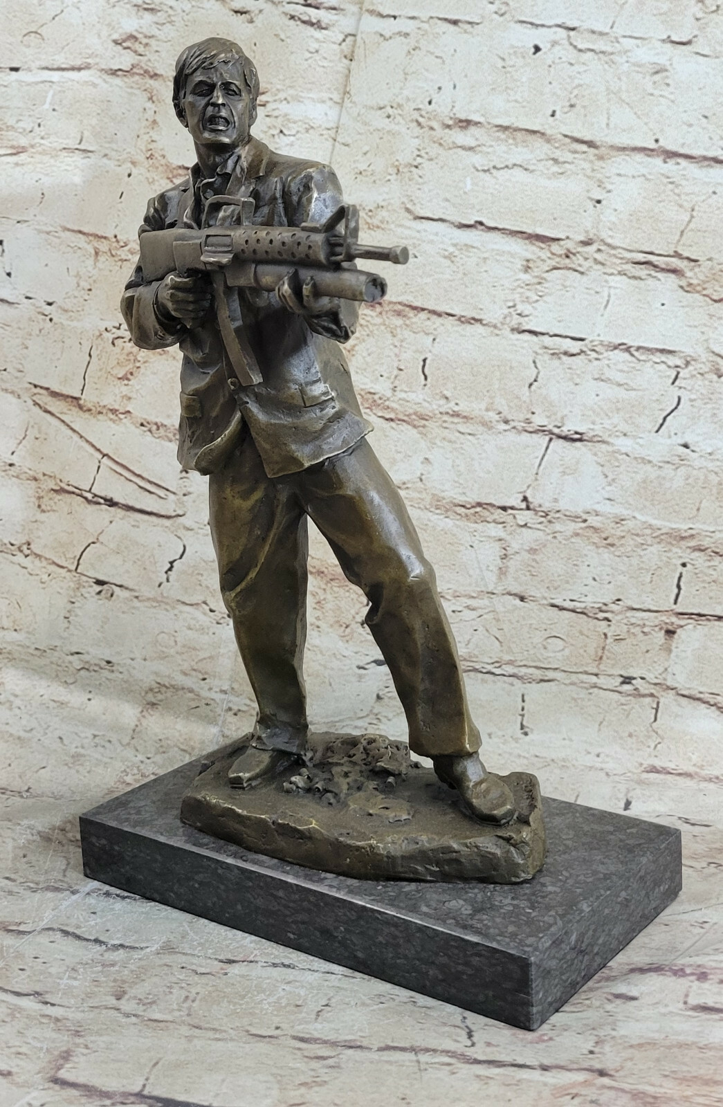 Cool Scar Face Bust Male Man with Gun Bronze Sculpture Home Office Decoration