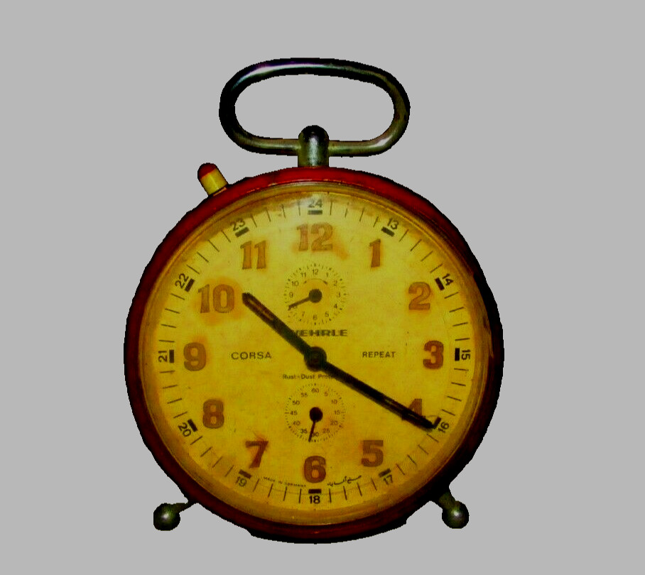 1950s Wehrle Corsa Repeat German Red Alarm Clock Wind-Up Beige Dial Working
