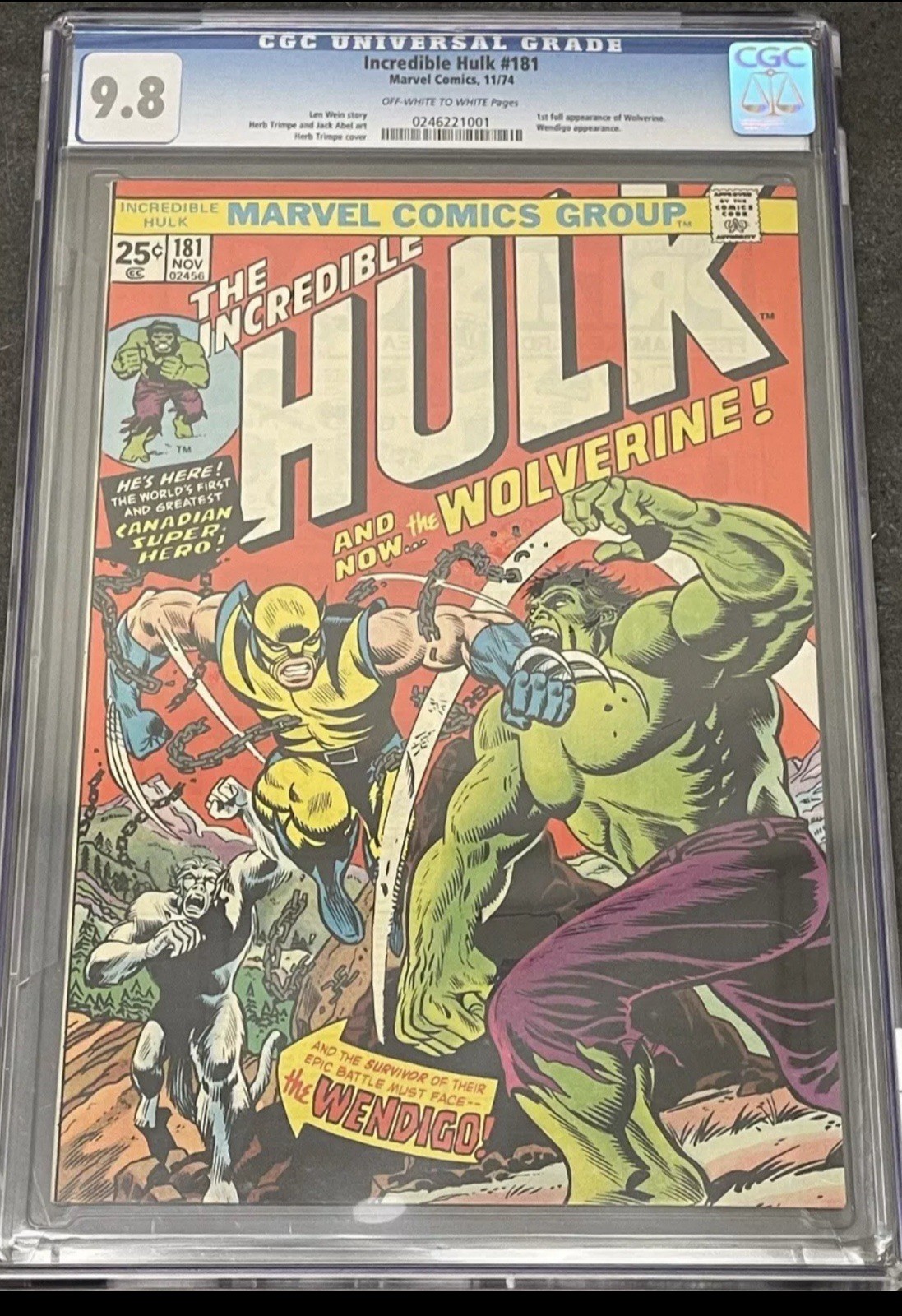 Incredible Hulk #181 (Marvel Comics November 1974) 1st Wolverine CGC 9.8