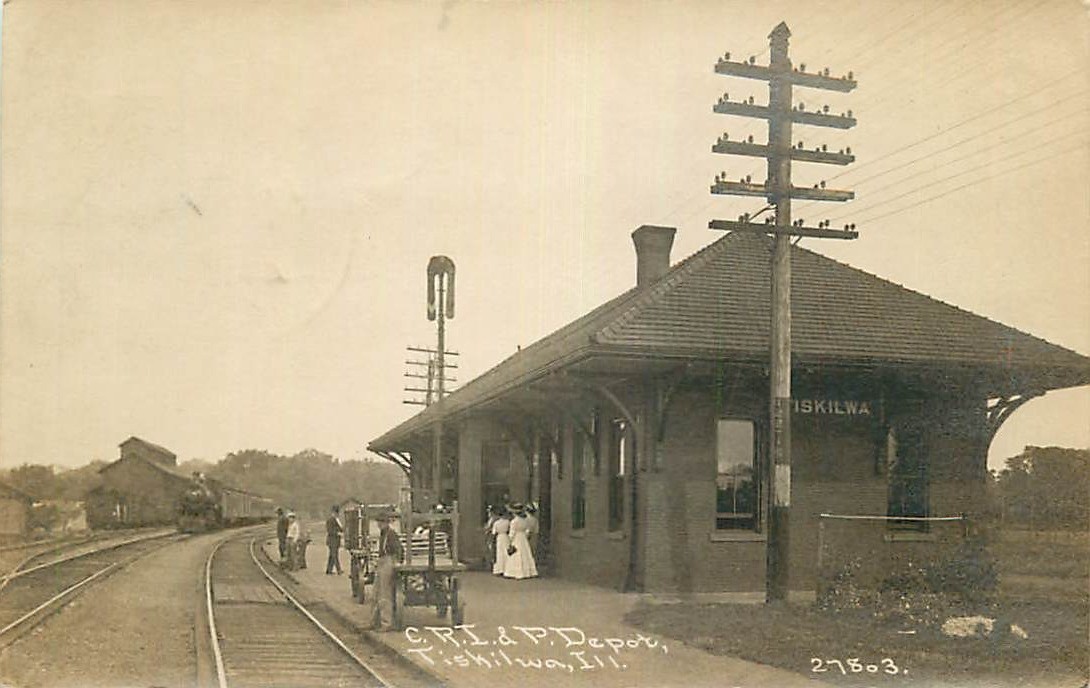 C R Childs Real Photo Postcard C R I & St P Railroad Depot, Tiskilwa, Illinois