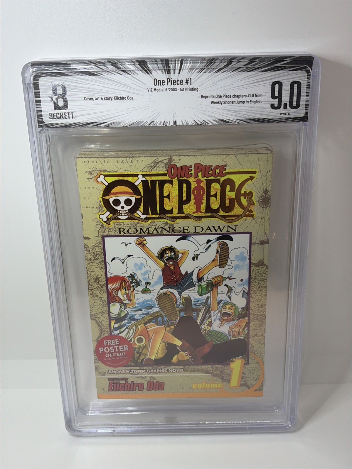 One Piece Volume 1 BGS 9.0 English First Print Edition Gold Foil 2003 Sticker