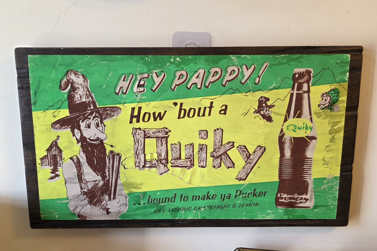 Vtg 1960s Quiky Pappy Soda Advertisement Sign Paper On Plastic Frame. *Read* Vtg 1960s Quiky Pappy Soda Advertisement Sign Paper On Plastic Frame. *Read*