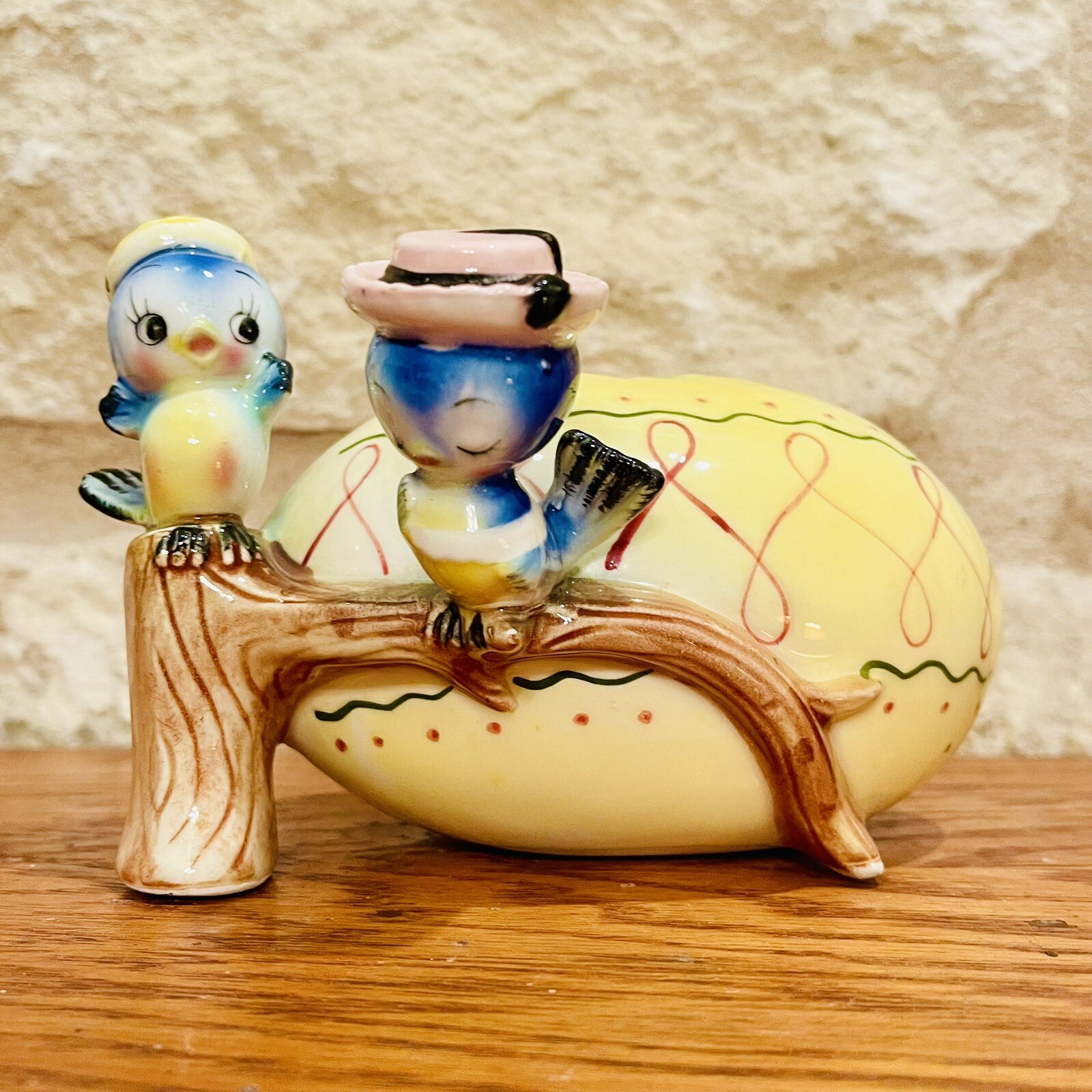 Dickerson Norcrest Anthropomorphic Blue Birds with Egg Planter Japan 1950s Dickerson Norcrest Anthropomorphic Blue Birds with Egg Planter Japan 1950s