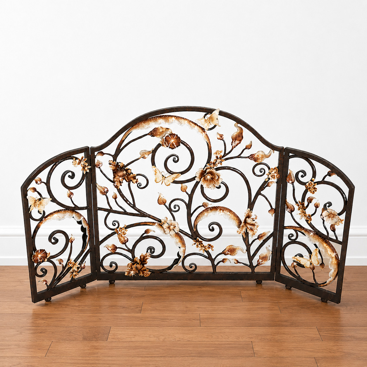 Jay Strongwater Vincenté Fireplace Screen - Gold & White