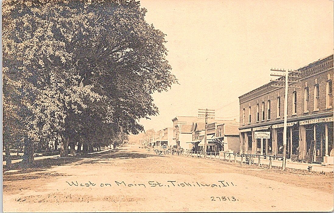 RPPC Tiskilwa Illinois Business District Street Scene early 1900s