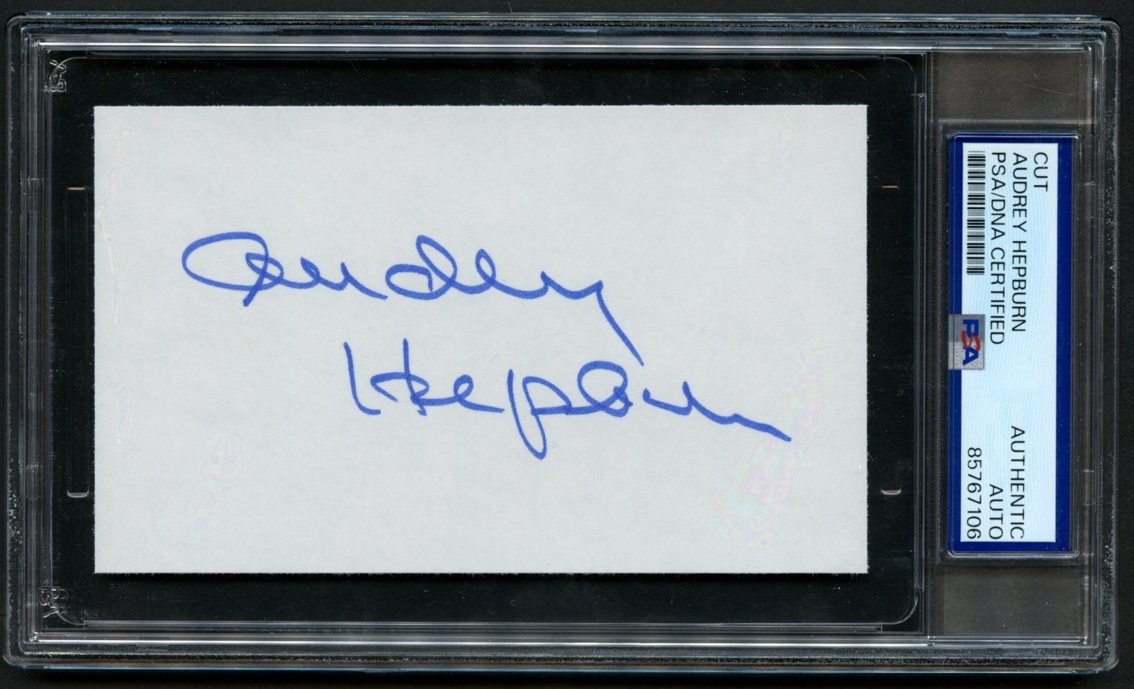 Audrey Hepburn signed auto 3x5 Roman Holiday / Breakfast at Tiffany's PSA Slab