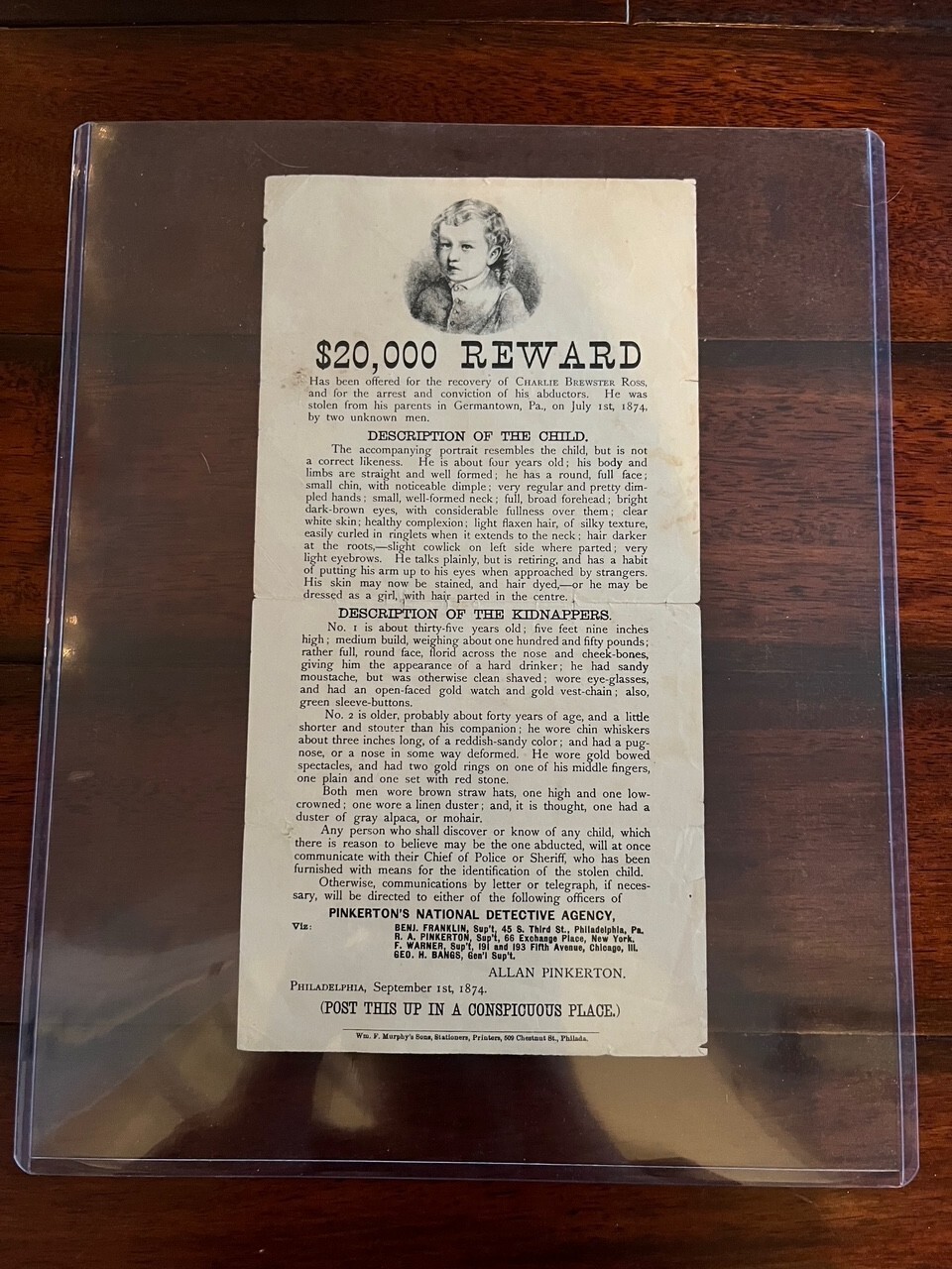 1 OF ONLY 4 IN THE WORLD* 1874 CHARLEY ROSS KIDNAPPING FBI WANTED REWARD POSTER 1 OF ONLY 4 IN THE WORLD* 1874 CHARLEY ROSS KIDNAPPING FBI WANTED REWARD POSTER