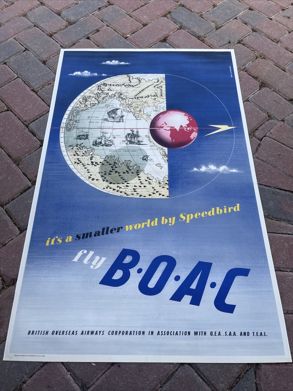 Original Travel Poster Fly BOAC British Overseas Airways Corporation Airline Original Travel Poster Fly BOAC British Overseas Airways Corporation Airline