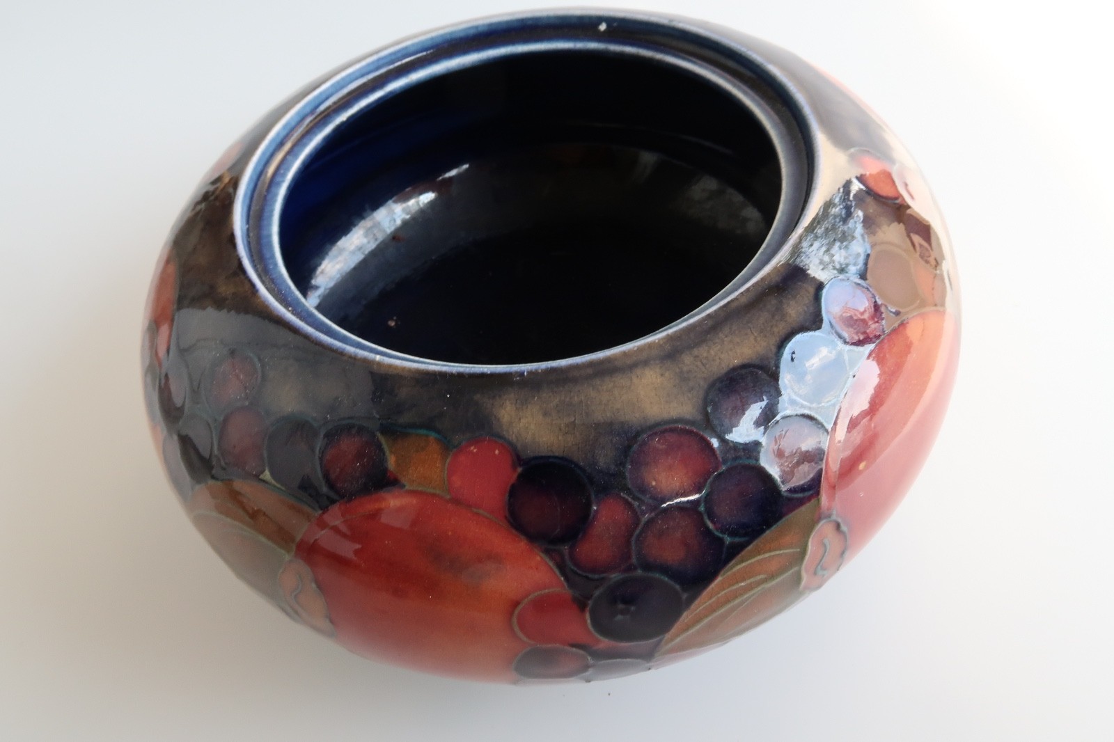 Moorcraft William Pomegranate Vase Pottery Dark Blue Berry Rare England Moorcraft William Pomegranate Vase Pottery Dark Blue Berry Rare England