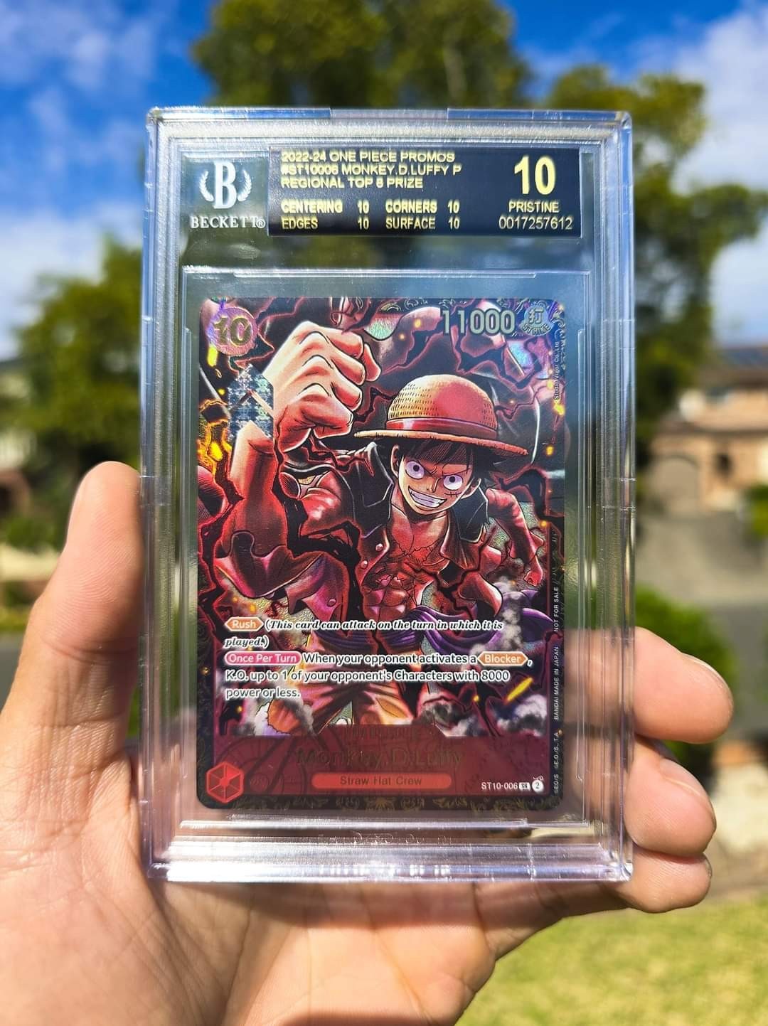 2022-24 One Piece Promo ST10006 Monkey D Luffy Regional Top 8 BGS 10 BLACK LABEL 2022-24 One Piece Promo ST10006 Monkey D Luffy Regional Top 8 BGS 10 BLACK LABEL