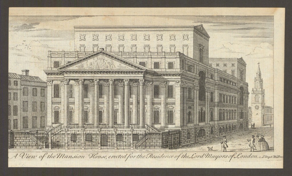 The Mansion House & St Stephen Walbrook, City of London 1748 old antique print The Mansion House & St Stephen Walbrook, City of London 1748 old antique print