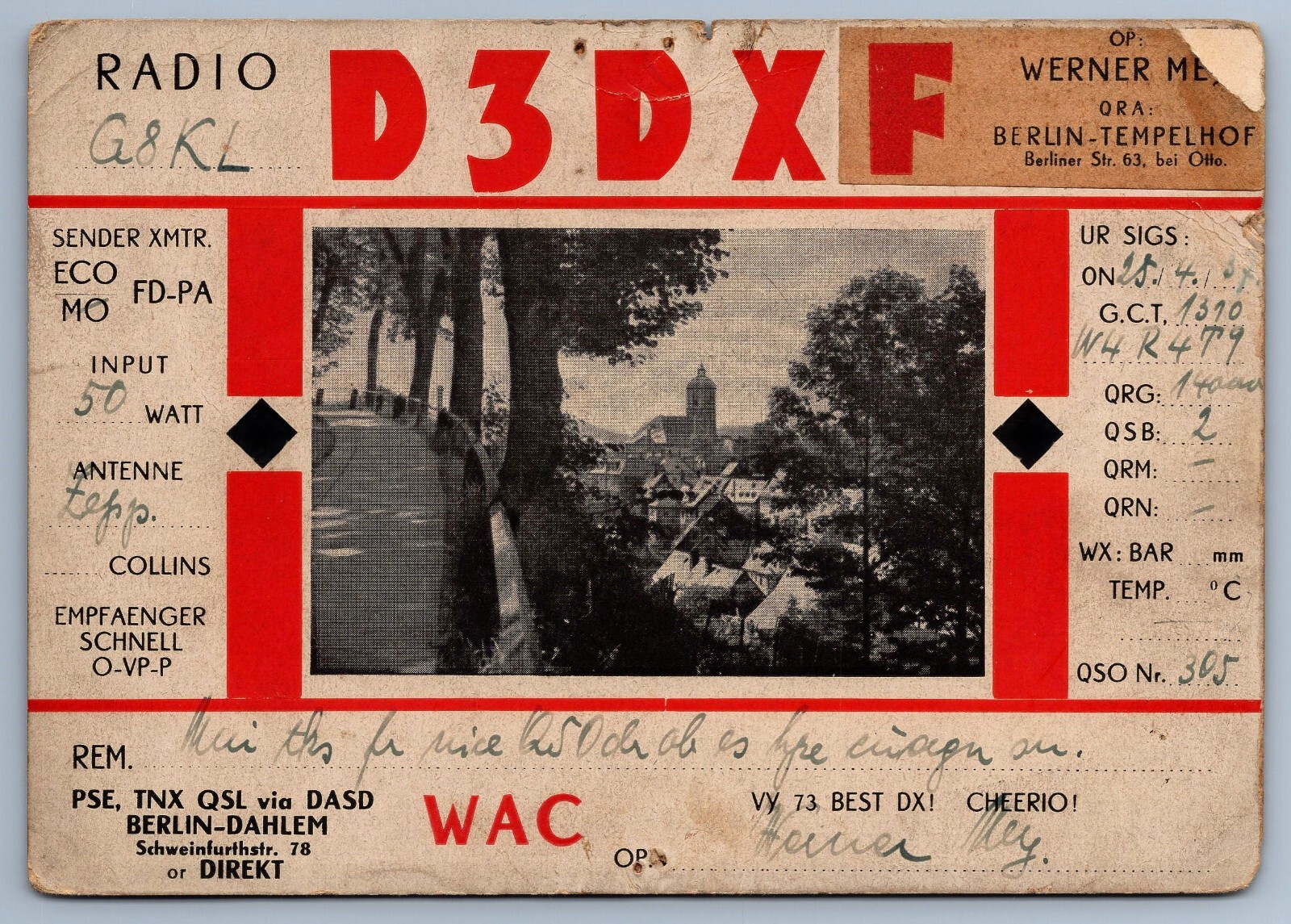 German Pre-WWII 1937 Werner Meyer Signed SS Captain QSL Ham Radio postcard C2 German Pre-WWII 1937 Werner Meyer Signed SS Captain QSL Ham Radio postcard C2