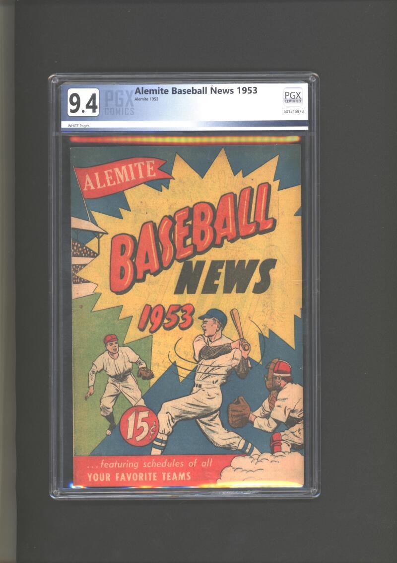 Alemite Baseball News #nn PGX 9.4 Swinging Baseball Bat Cover 1953 Alemite Baseball News #nn PGX 9.4 Swinging Baseball Bat Cover 1953