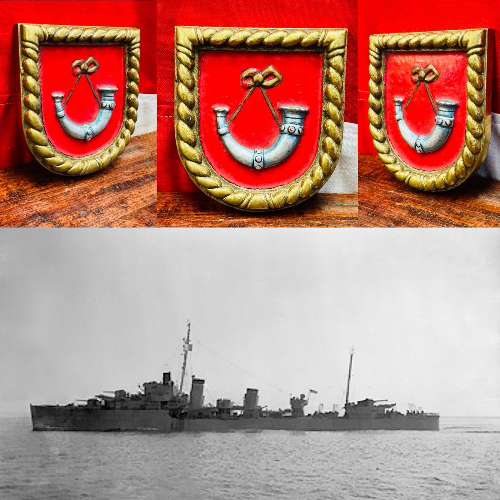 WW2 Royal Navy HMS Duncan Painted Bronze Boat Badge c.1933-45