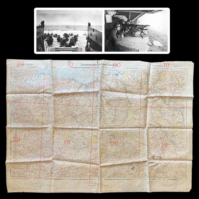 RARE WWII June 1944 D-Day Allied Captured Normandy Beachhead German Combat Map RARE WWII June 1944 D-Day Allied Captured Normandy Beachhead German Combat Map