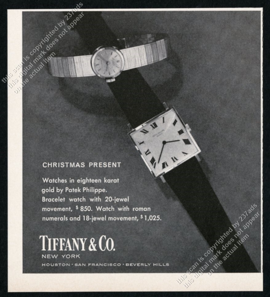 1964 Patek Philippe Roman numeral square watch photo Tiffany's vintage print ad 1964 Patek Philippe Roman numeral square watch photo Tiffany's vintage print ad