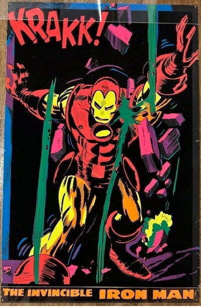 1971 THIRD EYE Marvel IRON MAN POSTER w RARE ERROR - No BLACK LIGHT INK on BLACK