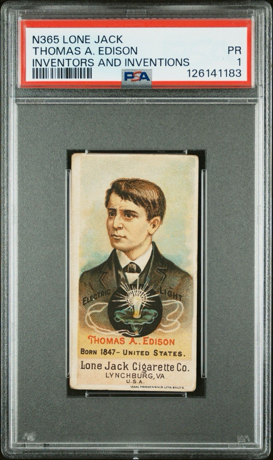 1887 N365 Lone Jack Inventors and Inventions *THOMAS EDISON* PSA 1, Sharp, RARE