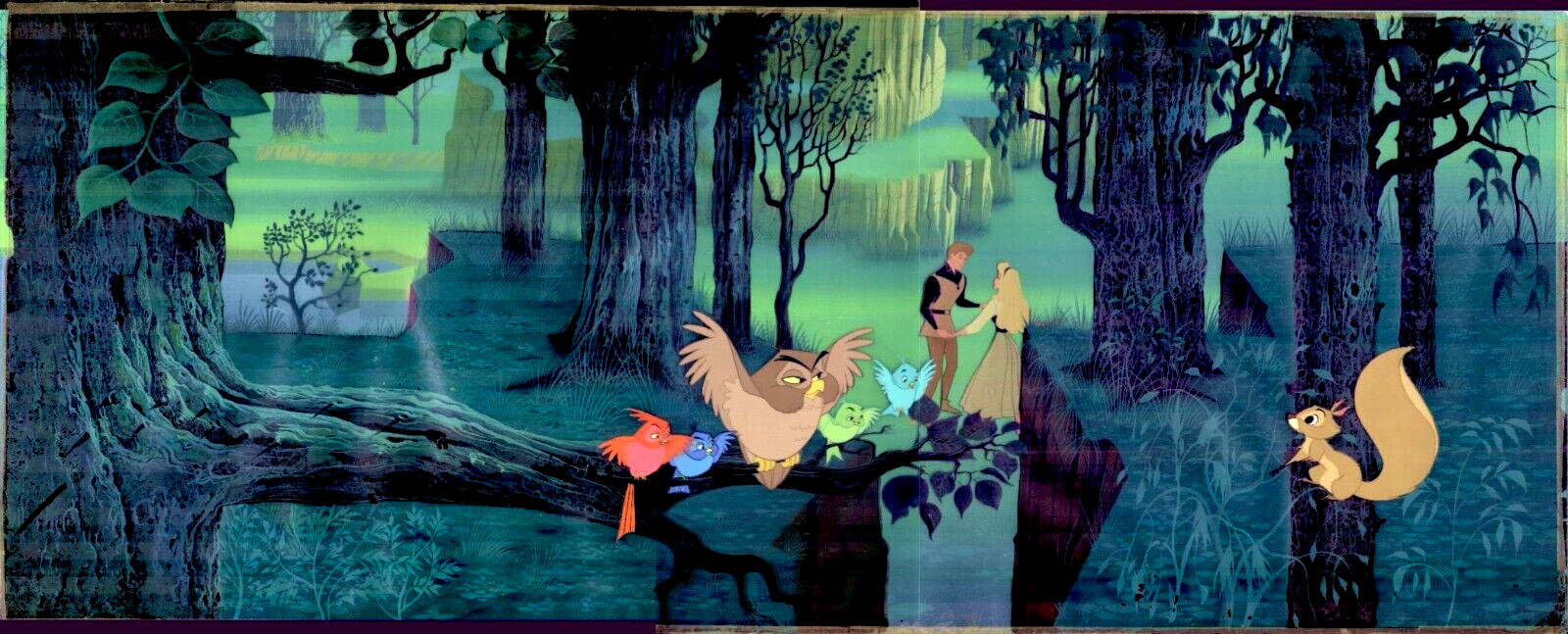 SLEEPING BEAUTY PHILLIP, BRIAR ROSE FIRST DANCE ON KEY DISNEY PAN EARLE BG, MINT
