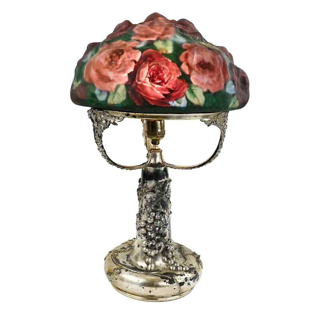 Pairpoint Puffy, Rose Bouquet, Lamp on Silvered Grape Base