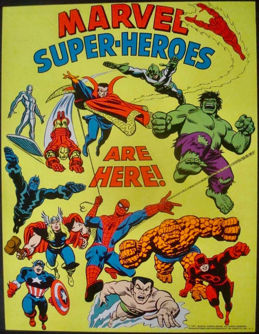 MARVEL SUPER HEROES ARE HERE MARVEL THIRD EYE Black light poster 1971 NM