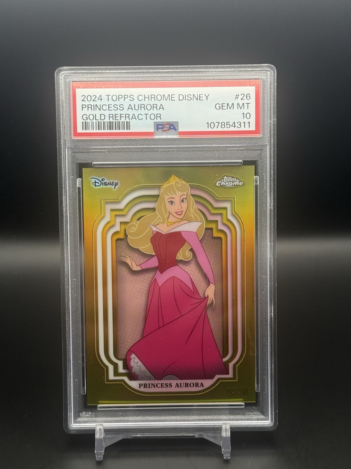 2024 Topps Chrome Disney Princ Aurora Sleeping Beauty Gold Ref Yr #24/50 PSA 10