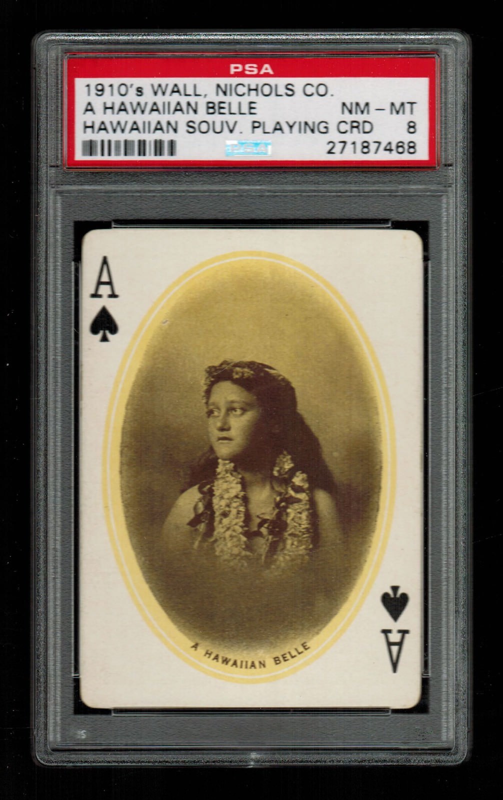 PSA 8 A HAWAIIAN BELLE 1910 Wall Nichols Hawaii Souvenir Playing Card