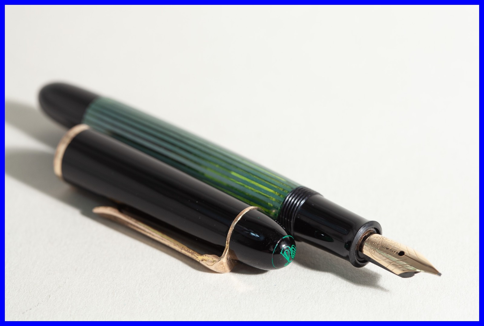1964s Pelikan 140 Piston Fountain Pen Green Striped & Black w/ EF 14K GOLD Nib