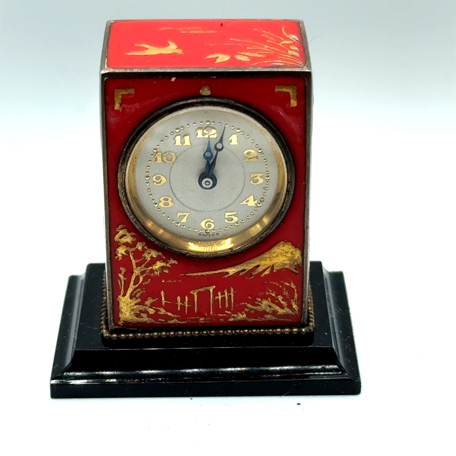 Vacheron Constantin Chinoiserie Enamel Sterling Miniature Desk Clock Swiss