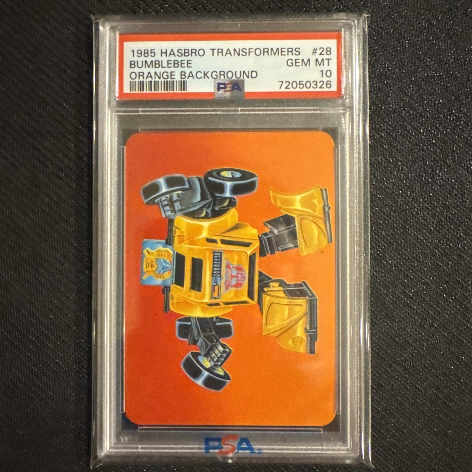 1985 Hasbro Transformers Card Bumble Bee Orange Background Rare PSA 10 1985 Hasbro Transformers Card Bumble Bee Orange Background Rare PSA 10
