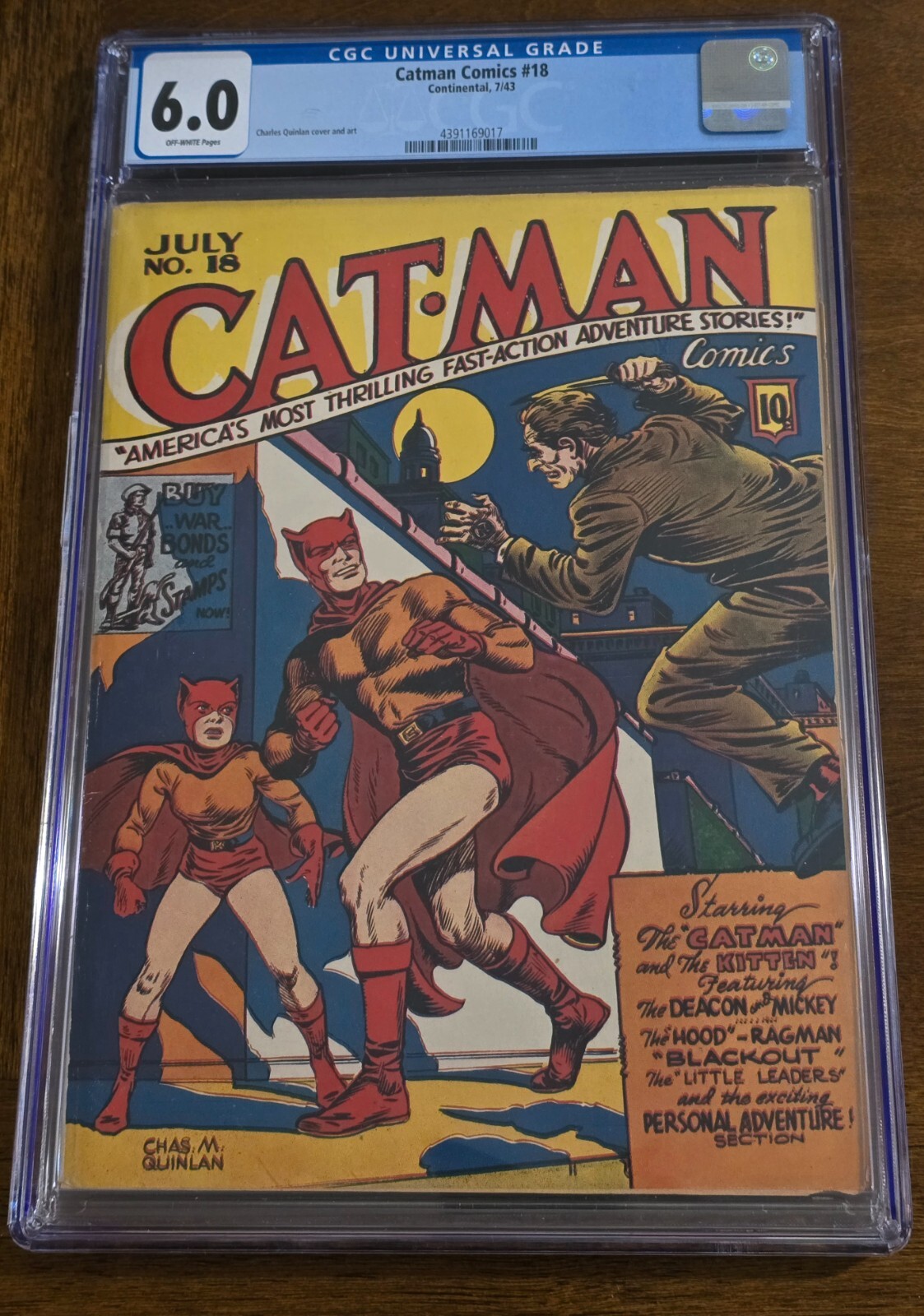 Catman Comics #18 (Holyoke/Continental, 1943) CGC 6.0 OW pgs - Rare Gerber 