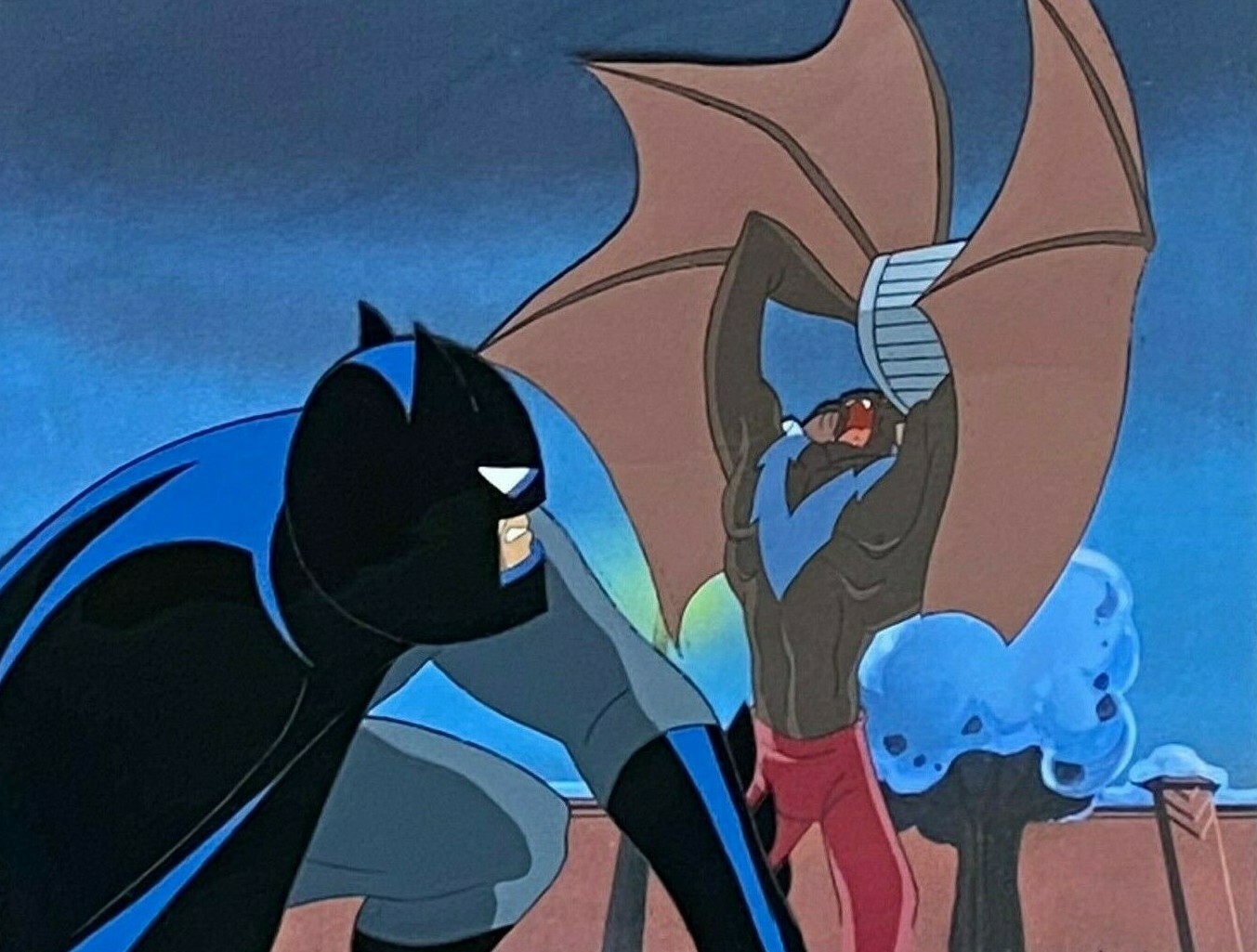 BRUCE TIMM rare BATMAN & MAN-BAT cel B5 TERROR IN THE SKY She Bat BTAS COA CC