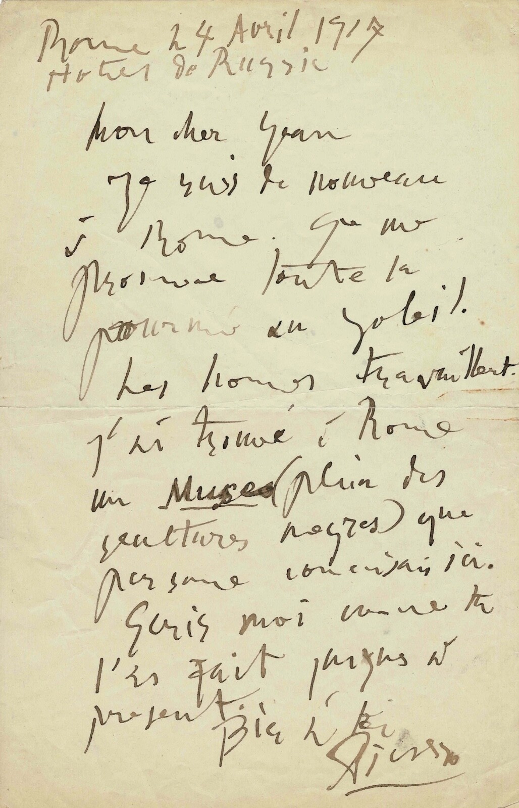Pablo PICASSO - Signed autograph letter to Jean COCTEAU. Exceptional document Pablo PICASSO - Signed autograph letter to Jean COCTEAU. Exceptional document