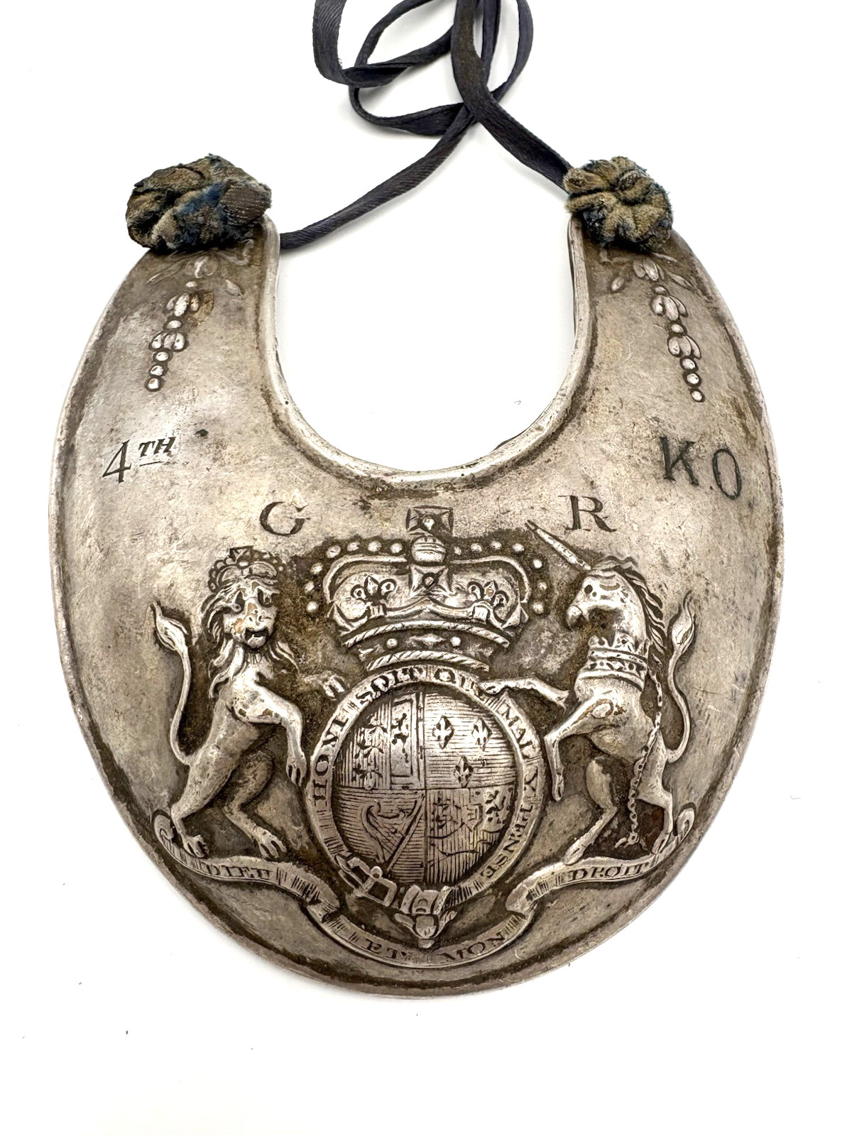 Revolutionary War British 4th Kings Own Regiment Gorget Silver Plate Fur Trade Revolutionary War British 4th Kings Own Regiment Gorget Silver Plate Fur Trade