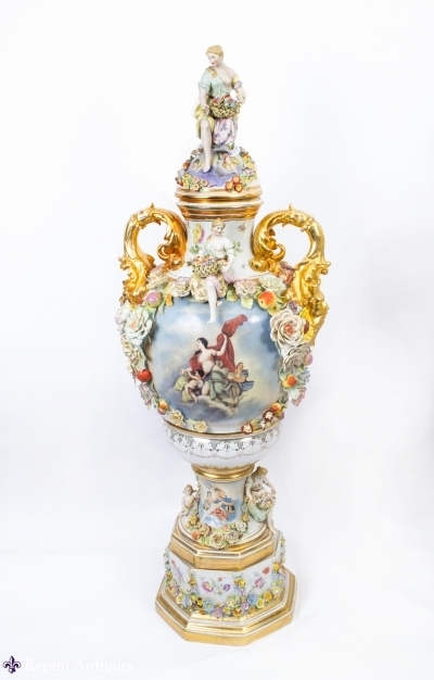 Huge Pair 5ft Delightful Dresden Style Porcelain Vases  This is an utterly magni