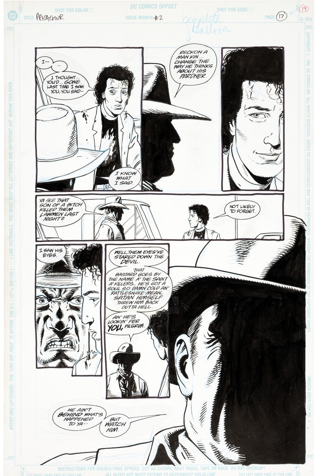 Preacher #2 ORIGINAL art comic Ennis Steve Dillon Custer Duke Saint of Killers Preacher #2 ORIGINAL art comic Ennis Steve Dillon Custer Duke Saint of Killers