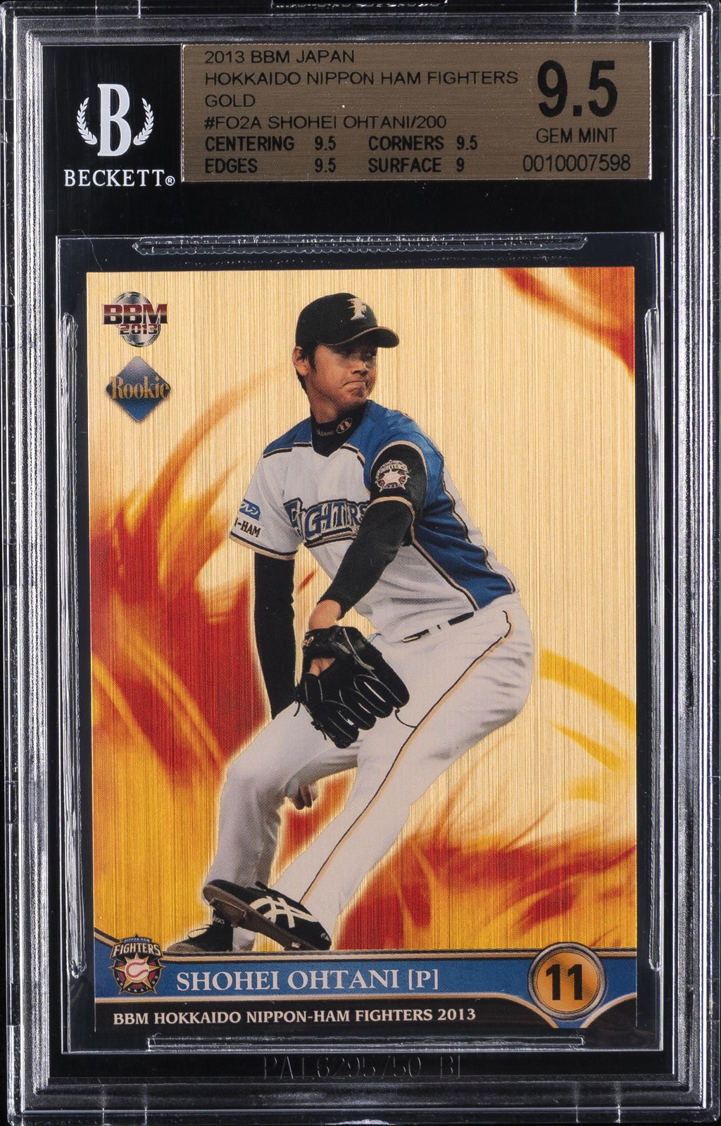 2013 BBM JAPAN HOKKAIDO NIPPON HAM FIGHTERS GOLD 63/200 SHOHEI OHTANI BGS 9.5