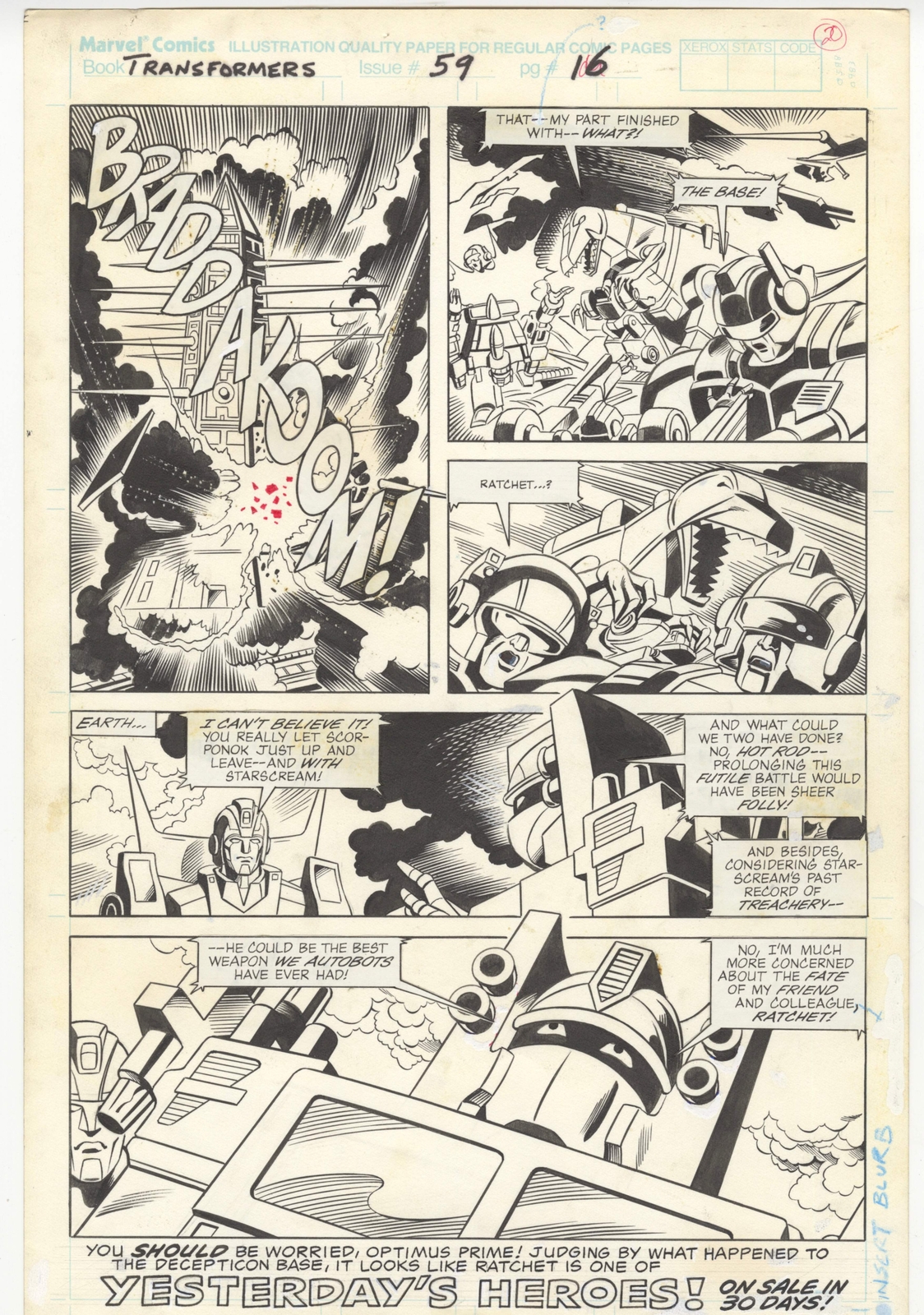 Transformers #59 Pg 20 Jose Delbo Original Comic Art Grimlock Optimus Transformers #59 Pg 20 Jose Delbo Original Comic Art Grimlock Optimus